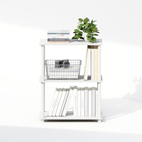 Furinno Turn-N-Tube Book Shelf, 3-Tier Bookshelf, Bookcase with Multipurpose Compact Display Rack, 11.6 x 23.6 x 29.6, for Living Room, Bedroom, Home Office, White/White