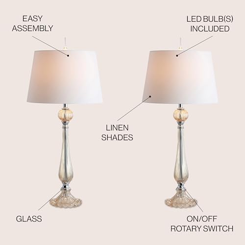 JONATHAN Y Chloe 32.5" Traditional Glass Table Lamp, Champagne, Set of 2