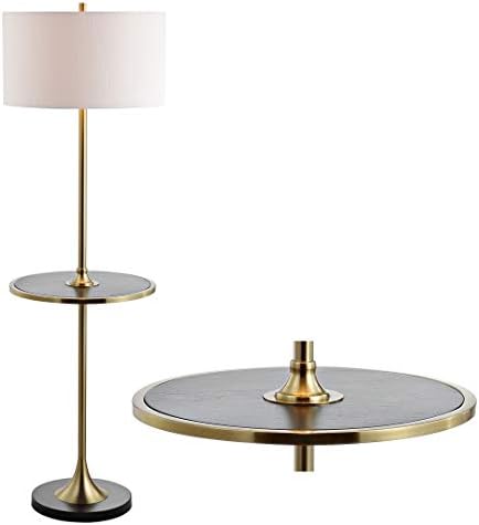 JONATHAN Y Luce Floor Lamp with Wood Side Table 59", Black/Brass Gold