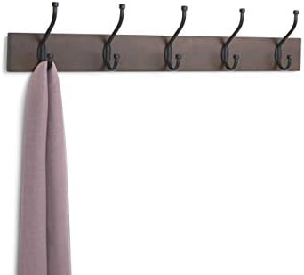 Amazon Basics Wall-Mounted Metal Coat Rack, 5 Hooks, Espresso