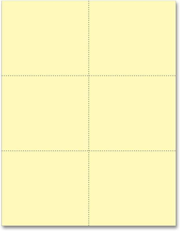 Limited Papers (TM) 8.5x11 Perforated Paper, 20/50 Pound, 75 GSM, Variety of Perforation Sizes and Colors, for Forms, Tickets, Postcards, Business Cards. (Canary, 6 up)