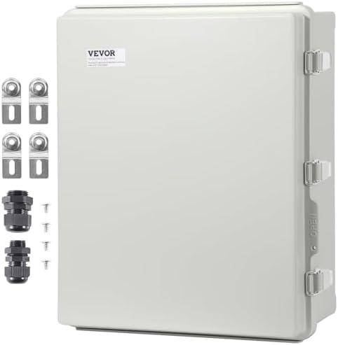VEVOR Weather-Resistant Junction Box, Dimensions: 13.78 x 9.84 x 5.90 inches, Crafted from Durable ABS Plastic with a Secure Hinged Lid and Stainless Steel Lock, Offers IP67 Protection Against Dust