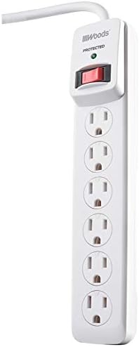 Southwire Woods Surge Protector Power Strip - 900J Overload Protection - 3 Foot Cord - UL Listed Surge Protector - Built-In Circuit Breaker - White - 6 Outlets