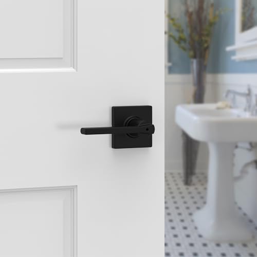 Kwikset Door Handle, Privacy Lock, Matte Black | Bathroom and Bedroom | Reversible | Microban Protection | Pack of 2