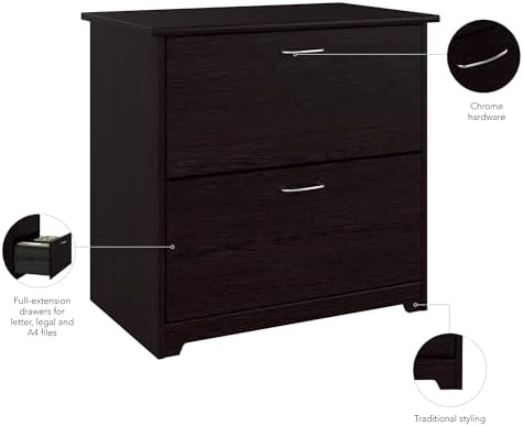 Bush Furniture Lateral File Cabinet - Cabot Collection 2 Drawer File Cabinet with Chrome Hardware | Elegant Filing Cabinet for Home Office, Letters, Legal and A4 Files | Espresso Oak