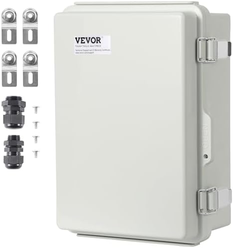 VEVOR Weather-Resistant Junction Box, Dimensions: 11.81 x 7.87 x 7.08 inches, Crafted from Durable ABS Plastic with a Secure Hinged Lid and Stainless Steel Lock, IP67 Rated for Superior Dust and Wa