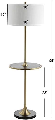 JONATHAN Y Luce Floor Lamp with Wood Side Table 59", Black/Brass Gold