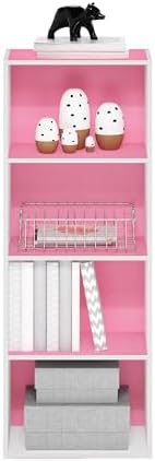 Furinno LUDER 4-Tier Book Shelf, Open Shelves Bookshelf, Pink/White | 9 x 15.6 x 41.7, Closed Back, Modern Bookcase, for Living Room, Bedroom, Home Office