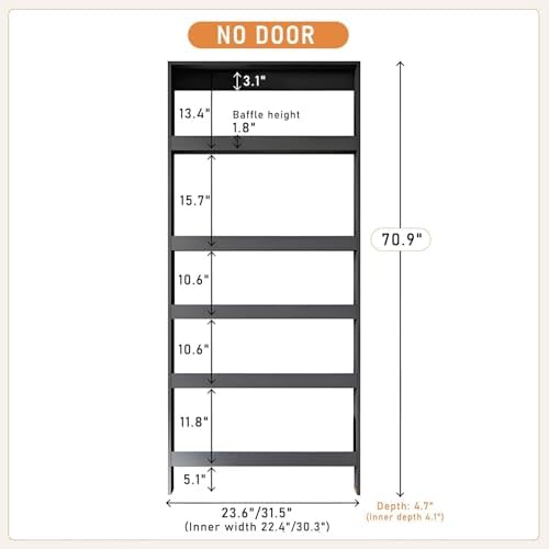LINLIUA Behind the Door Bookshelf, 5 Shelf Behind Door Shelves with Storage, Space-Saving Wall Mount Narrow Bookcase Cabinet for Living Room Bedroom