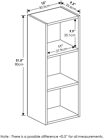 Furinno Pasir 3-Tier No Tool Assembly Open Shelf Bookcase, Blackwood