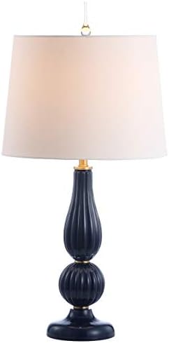JONATHAN Y Maddie Modern Glass Table Lamp 28" Fluted Gourd, Navy
