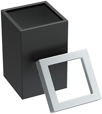 Gatco Small Bathroom Trash Can with Lid, Square 3 Gallon Stainless Steel Wastebasket, Under Sink, Matte Black and Chrome, for Bathroom, Bedroom, Office (1915C)