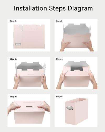 Oterri Portable Collapsible Cardboard File Box with Handle for Letter- Beige+Light Pink 2 Packs