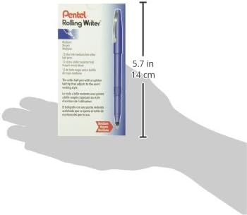 Pentel Rolling Writer Pen, 0.8 Millimeter Cushion Ball Tip, Blue Ink, Box of 12 (R100-C)
