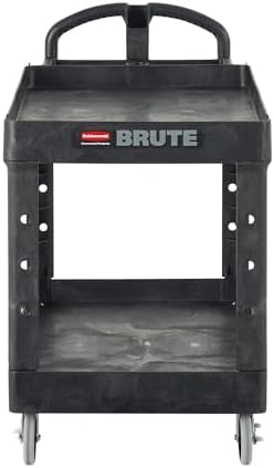 Rubbermaid Commercial Products 2-Shelf Utility/Service Cart, Medium, Black, Lipped Shelves, Ergonomic Handle, 500 Lbs Capacity, forfor Warehouse/Garage/Cleaning/Manufacturing