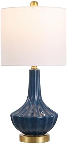 JONATHAN Y Parker Ribbed Ceramic Gourd Nightstand Table Lamp 21.5", Blue