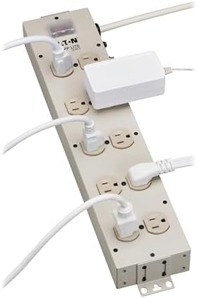 Eaton Tripp Lite Series 10 Outlet Heavy Duty Power Strip, Metal, Under Desk & Wall Mount Option, 15ft Extension Cord, On/Off Switch Cover, Industrial Garage Shop Work Bench, White (TLM1015NC)