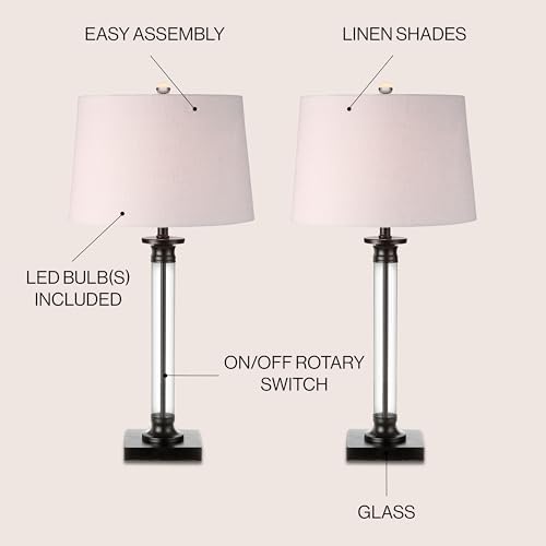 JONATHAN Y Mason 30" Glass and Metal Table Lamp, Black/Clear, Set of 2