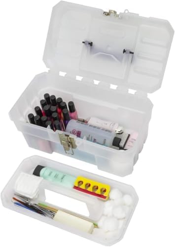 Akro-Mils 14-Inch Plastic Toolbox with Removable Tray, Steel Latch & Padlock Eye, Industrial-Grade Storage Box for Hobby Supplies, Crafts, and Tools, 14" x 8" x 8", Made in USA, Clear (09514)