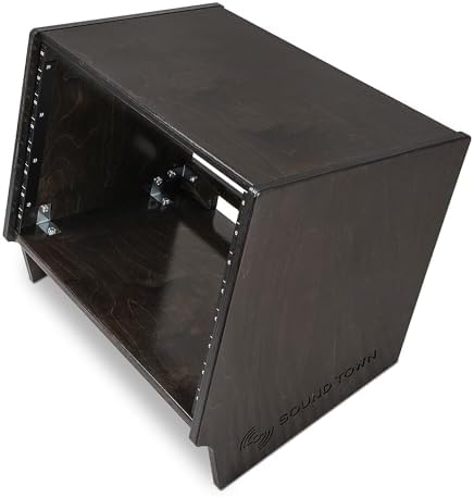Sound Town DIY 8U Angled Desktop Turret Studio Rack for Home Studio and Recording Room, Baltic Birch Plywood, Black Espresso (SDRK-8SLD)