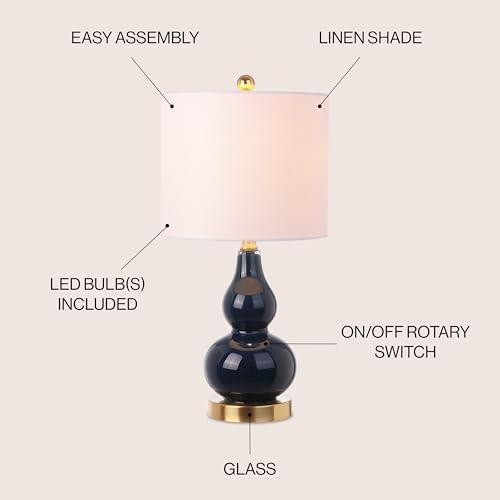 JONATHAN Y Anya Gourd Glass Table Lamp 20.5", Navy