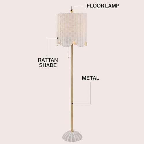 JONATHAN Y Joel Scalloped Rattan Floor Lamp 63.5", White/Brass Gold