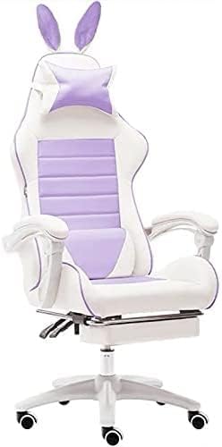 Office Chair Computer Gaming Chair Reclining Armchair Internet Cafe Gaming Chair with Footrest Office Furniture Pink Chair (Color: Blue with Footrest) (Color : Purple no footrest) (White With Footrest