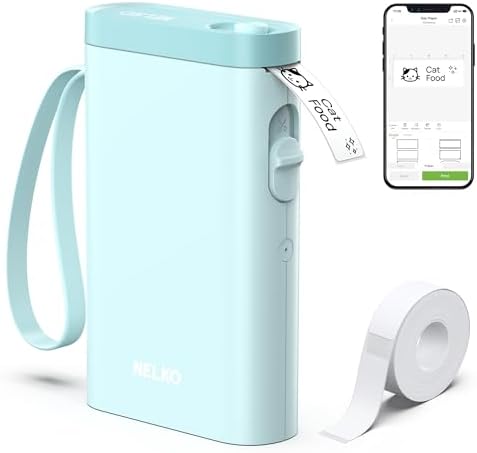 Nelko P21 Label Maker Machine with Tape, Bluetooth Label Printer, Cyan