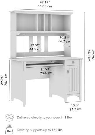 Bush Home Salinas Small Computer Desk with Hutch in Antique White