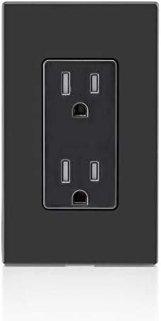 Leviton 15 Amp Decora Tamper-Resistant Duplex Electrical Wall Outlet, T5325-E, Black, (Pack of 2)