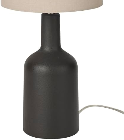 Nourison Home 22" Black Ceramic Table Lamp with Oatmeal Linen Shade for Modern Farmhouse, Bedside Lamp, Living Room Lamp, Small Accent Lamp for Dining Room