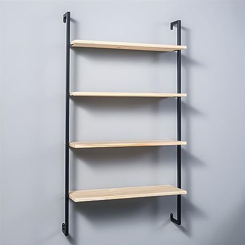 Contemporary Wall Unit Bookcase Metal Frame Pine Wood Shelf Bookshelf Wall-Mounted Bookshelf Wrought Iron Bag Rack Multi-Layer Clothing Store Decoration Black Wood 23.6" L x 9.8" W x 55.1" H