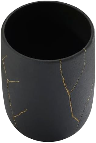 Nicole Miller - Wastebasket, Decorative Trash Can, Resin Bathroom Accessories (Sydney Collection, Black/Gold)