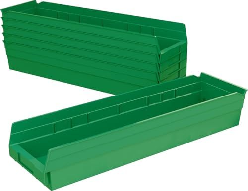 Akro-Mils 30164 Heavy Duty Plastic Shelf Bins, 24"x 6.5"x 4", Green, 6-Pk