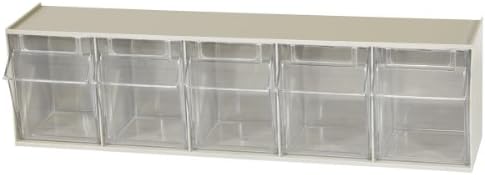 Akro-Mils TiltView Plastic Storage Cabinet with 5 Tilt Out Bins, Horizontal Plastic Parts Organizer, Teacher Toolbox, and Office Supply Organizer, 23-5/8" W x 6-1/2" H x 5-5/8" D, Stone