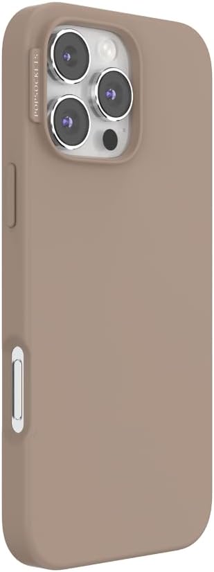 PopSockets iPhone 16 Pro Max Phone Case w/MagSafe Grip- Latte | Magnetic, Wireless Charging, Camera & Drop Protection, Brown, Plain, Cream, Beige, Summer Spring