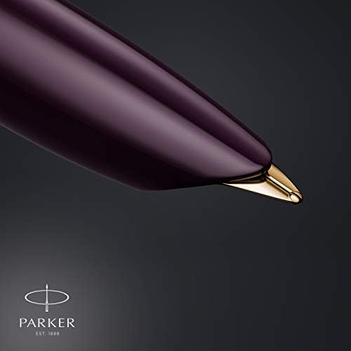 Parker 51 Fountain Pen | Deluxe Plum Barrel with Gold Trim | Fine 18k Gold Nib with Black Ink Cartridge | Gift Box