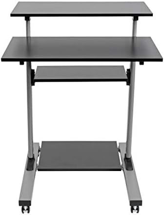 TRIPP LITE Mobile Sit Stand Desk, Height Adjustable Small Rolling Laptop Cart Workstation Workspace, 4 Shelf Storage, Home Office & School, 5-Year Warranty (WWSSRC)