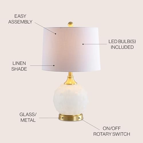 JONATHAN Y Ilsa 22" Round Dotted Glass Metal Table Lamp, White/Brass Gold