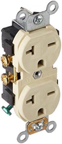 Leviton Straight Blade Single Receptacle, 250 Vac, 20 A, 2 Pole, 3 Wire, 5822-I, Ivory