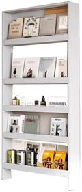 LINLIUA Behind the Door Bookshelf, 5 Shelf Behind Door Shelves with Storage, Space-Saving Wall Mount Narrow Bookcase Cabinet for Living Room Bedroom
