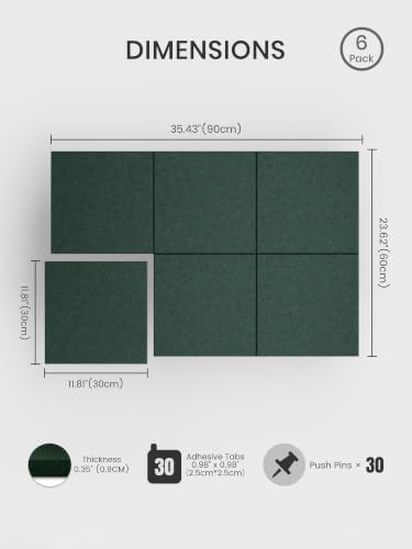 Bumusty 36"x 24" Large Felt Bulletin Board Tiles, Pine Green
