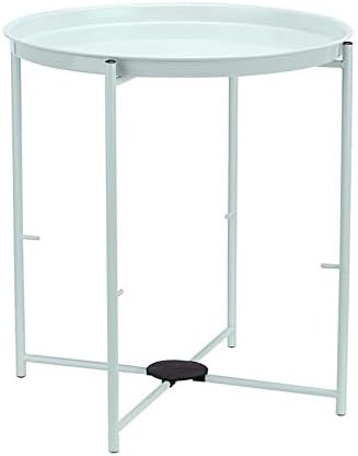 Amazon Basics Round Storage End Table, Side Table with Cloth Basket, Mint Green/Heather Gray, 18 in x 18 in x 19 in