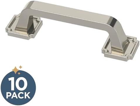 Franklin Brass 10 Pack Polished Nickel Cabinet Handles 3 inch (76mm) Kitchen Cabinet Handles and Drawer Pulls for Cupboards and Dressers |Notched Backplate