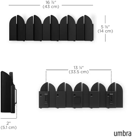 Umbra Saloon Wall Hook, Wall Mounted Coat Rack, 5 Hook, Black
