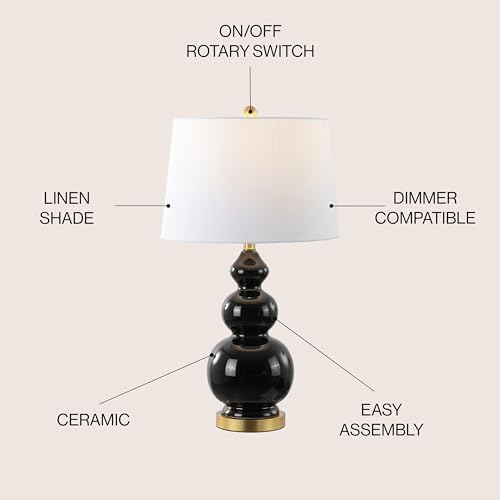 JONATHAN Y Bowen 27.5" Ceramic Triple Gourd Table Lamp, Black/Brass Gold