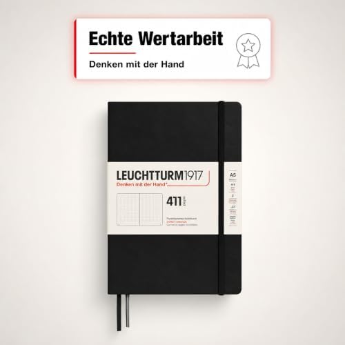 LEUCHTTURM1917 372931 Notebook 411 Medium (A5), Hardcover, 411 Numbered Pages, Black, Dotted, More Thoughts, More Ideas, More Memories, More Pages