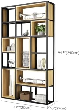 Wood Industrial Cube Bookcase with Shelves & Open Back Iron Bookshelf Floor Steel & Wood Shelf Multi-Layer Shelf Storage Rack Office Partition Display Rack Natural 47.2" L x 9.8" W x 94.5" H