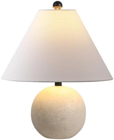JONATHAN Y Liza 16" Modern Travertine Stone Bedside Table Lamp, Beige