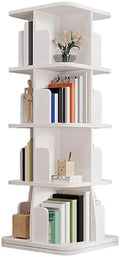GAMAK Rotating Bookshelf Tower for Kids 360 Display 2-4 Tier Floor Standing Bookcase Revolving Bookcase Tower Small Corner Bookshelf for Small Space (Color : White, Size : Square_Four)